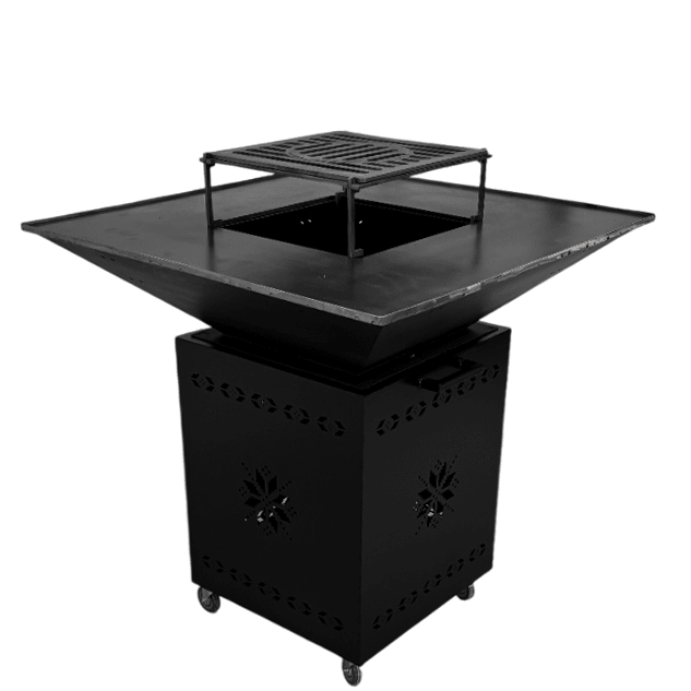 Fire Pit, Gratar cu plita 95x 95 cm din otel 10 mm pe lemne, pentru gradina sau terasa+ grill detasabil, FARA BLAT DE LEMN - BUZ.RO