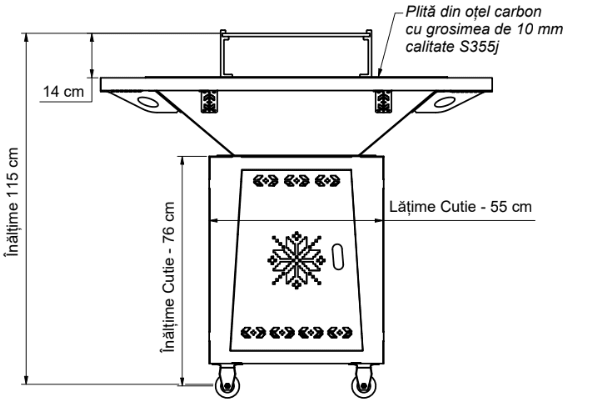 Fire Pit, Gratar cu plita 95x 95 cm din otel 10 mm pe lemne, pentru gradina sau terasa+ grill detasabil, FARA BLAT DE LEMN - BUZ.RO