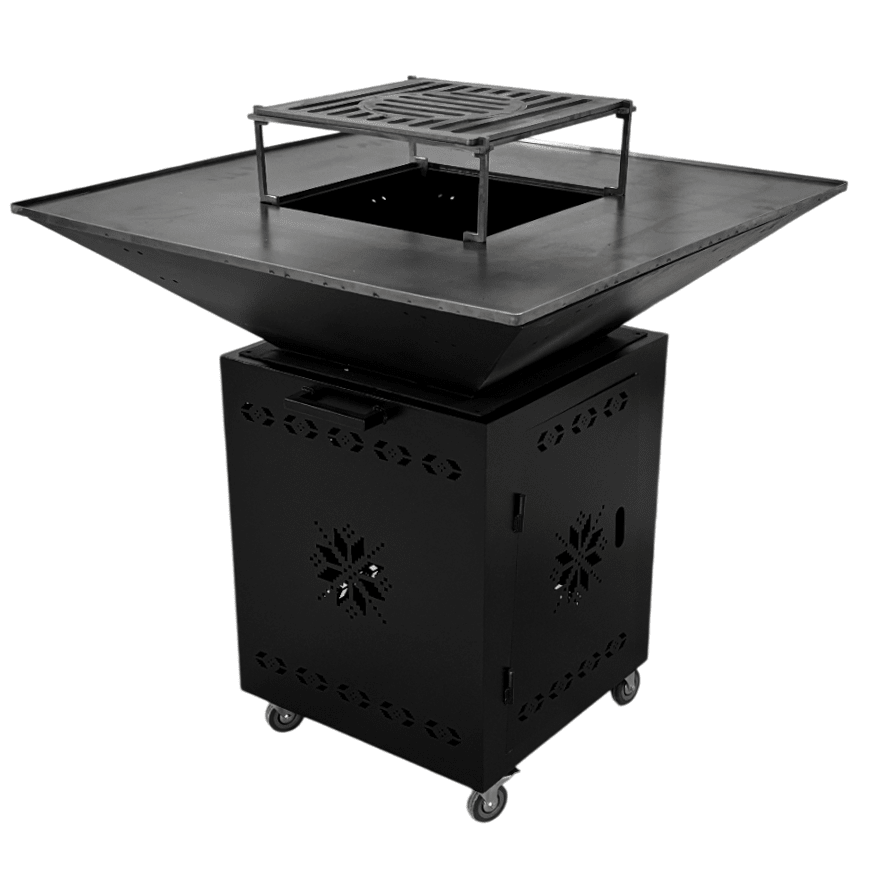 Fire Pit, Gratar cu plita 95x 95 cm din otel 10 mm pe lemne, pentru gradina sau terasa+ grill detasabil, FARA BLAT DE LEMN - BUZ.RO