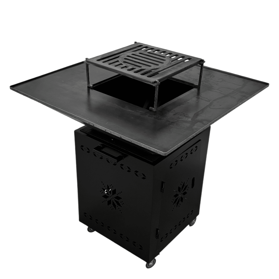 Fire Pit, Gratar cu plita 95x 95 cm din otel 10 mm pe lemne, pentru gradina sau terasa+ grill detasabil, FARA BLAT DE LEMN - BUZ.RO