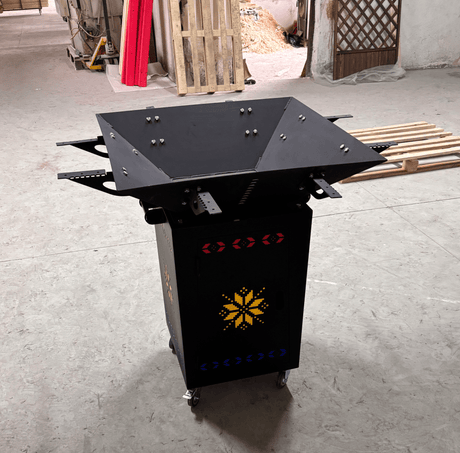 Fire Pit, Gratar cu plita 95x 95 cm din otel 10 mm pe lemne, pentru gradina sau terasa+ grill detasabil, FARA BLAT DE LEMN - BUZ.RO