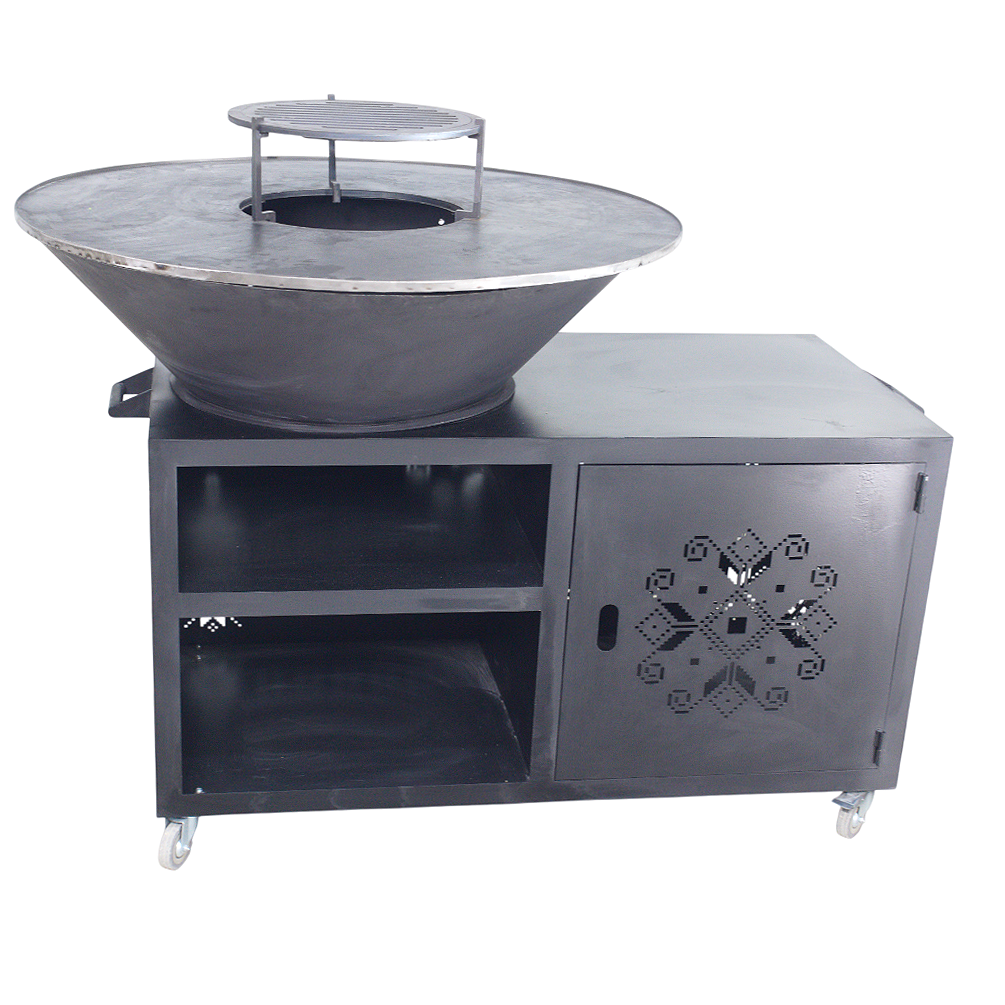 Gratar gradina cu plita 10 mm diametru 100 cm Fire Pit+ masa lucru+ spatiu depozitare