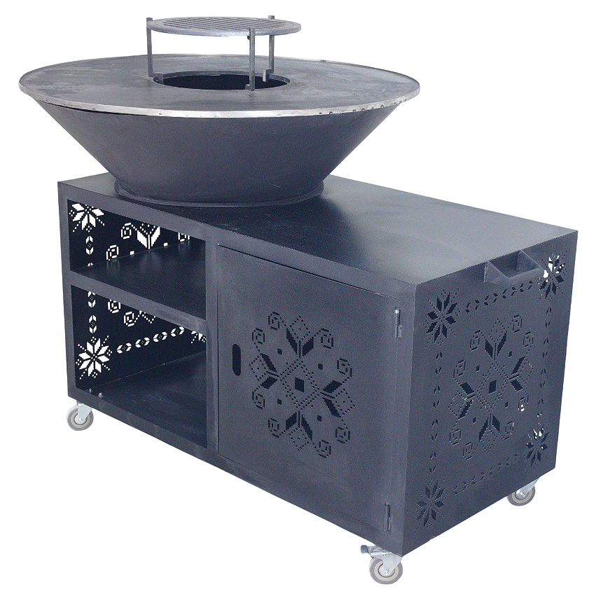 Gratar gradina cu plita 10 mm diametru 100 cm Fire Pit+ masa lucru+ spatiu depozitare