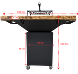 Fire Pit, Gratar cu plita 97.5 x 97.5 cm din otel 8 mm pe lemne, pentru gradina sau terasa+ grill detasabil + blat lemn