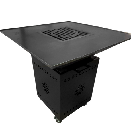 Fire Pit, Gratar cu plita 95x 95 cm din otel 10 mm pe lemne, pentru gradina sau terasa+ grill detasabil