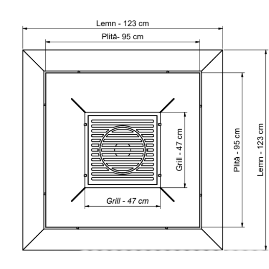 Fire Pit, Gratar cu plita 95x 95 cm din otel 10 mm pe lemne, pentru gradina sau terasa  + blat de lemn