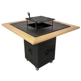 Fire Pit, Gratar cu plita 95x 95 cm din otel 10 mm pe lemne, pentru gradina sau terasa  + blat de lemn