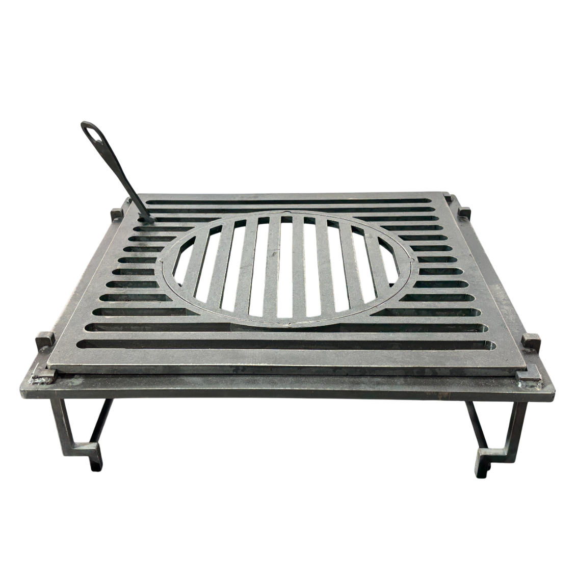 Fire Pit, Gratar cu plita 95x 95 cm din otel 10 mm pe lemne, pentru gradina sau terasa  + blat de lemn