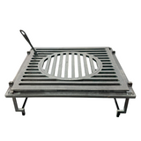 Fire Pit, Gratar cu plita 95x 95 cm din otel 10 mm pe lemne, pentru gradina sau terasa  + blat de lemn