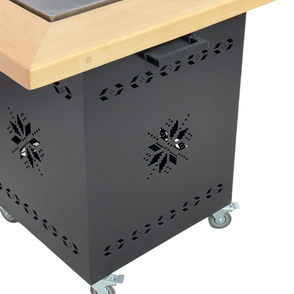 Fire Pit, Gratar cu plita 95x 95 cm din otel 10 mm pe lemne, pentru gradina sau terasa  + blat de lemn
