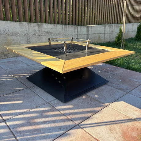 FirePit 5in1 107x107cm Gratar gradina plita 75x 75 cm din otel 8/10 mm|terasa |suport ceaun| cenusar| reglare tiraj| loc depozitare| blat lemn - BUZ.RO