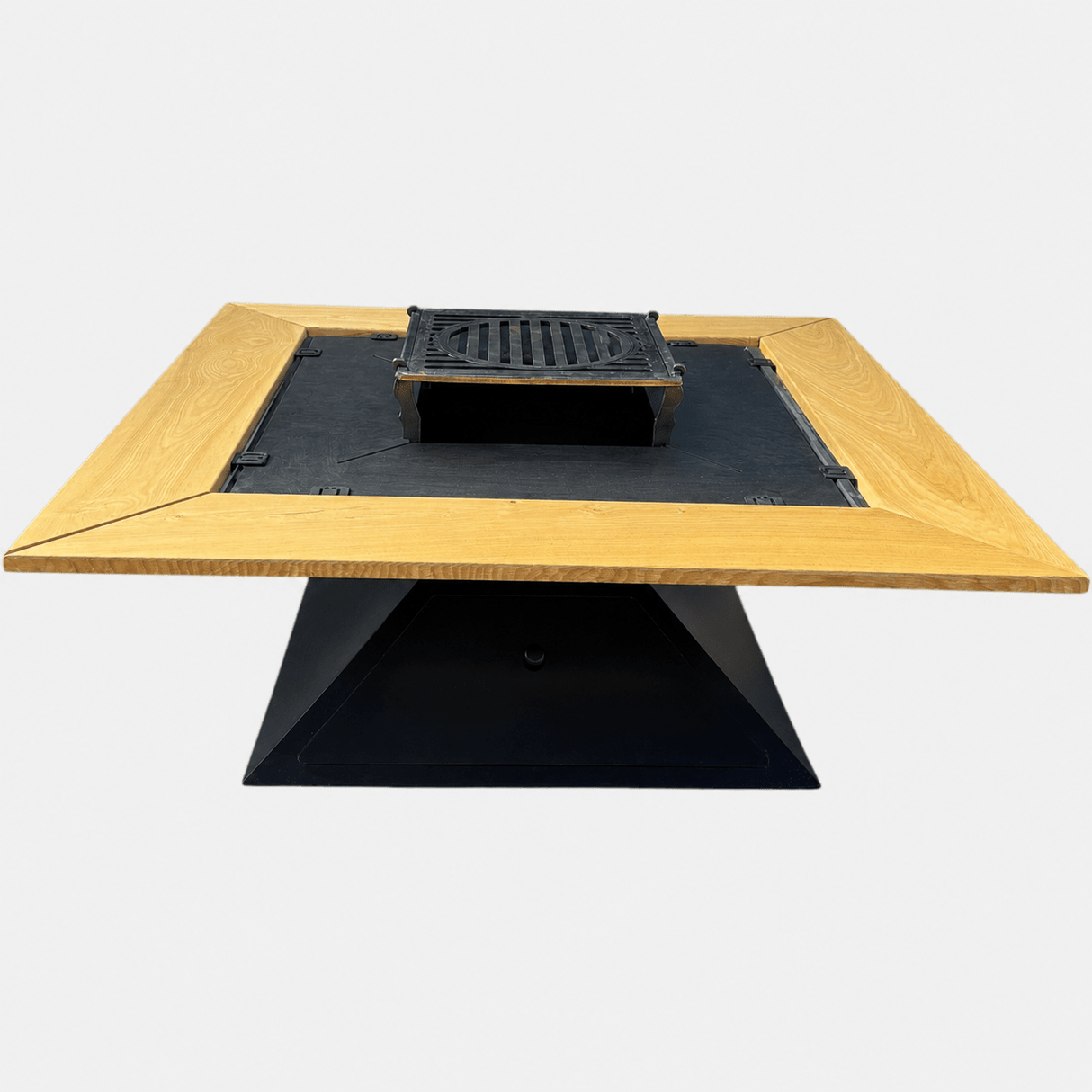 FirePit 5in1 107x107cm Gratar gradina plita 75x 75 cm din otel 8/10 mm|terasa |suport ceaun| cenusar| reglare tiraj| loc depozitare| blat lemn - BUZ.RO