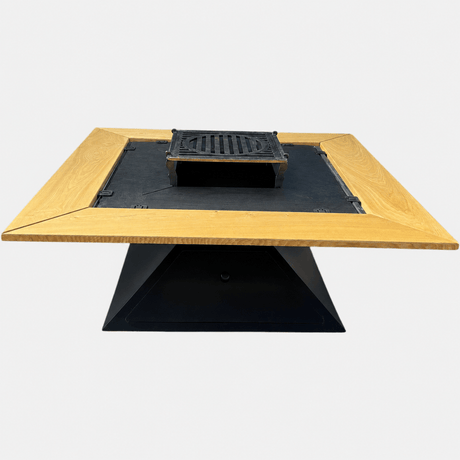 FirePit 5in1 107x107cm Gratar gradina plita 75x 75 cm din otel 8/10 mm|terasa |suport ceaun| cenusar| reglare tiraj| loc depozitare| blat lemn - BUZ.RO