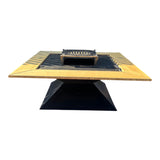 FirePit 5in1 107x107cm Gratar gradina plita 75x 75 cm din otel 8/10 mm|terasa |suport ceaun| cenusar| reglare tiraj| loc depozitare| blat lemn - BUZ.RO
