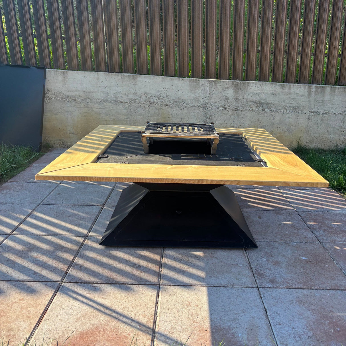 FirePit 5in1 107x107cm Gratar gradina plita 75x 75 cm din otel 8/10 mm|terasa |suport ceaun| cenusar| reglare tiraj| loc depozitare| blat lemn - BUZ.RO
