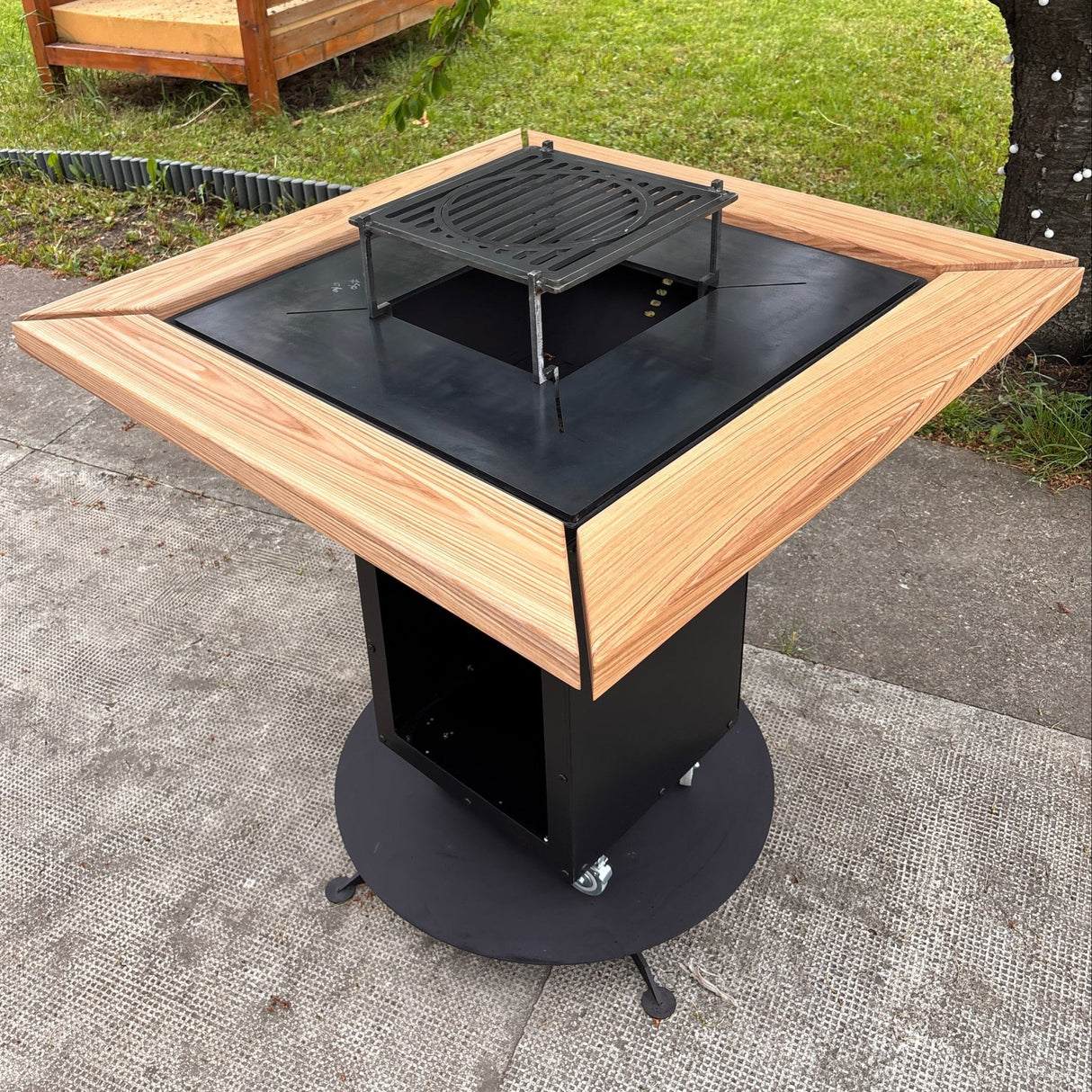 FirePit, Gratar plita 75x 75 cm din otel 8/10 mm |gradina |terasa |suport ceaun| cenusar| reglare tiraj| loc depozitare - BUZ.RO