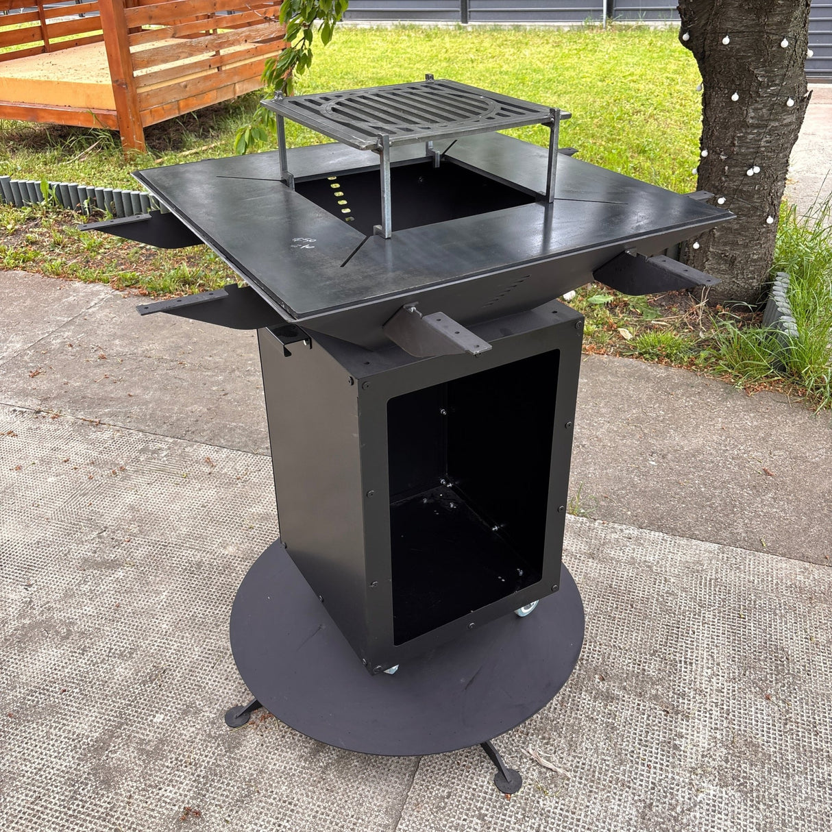 FirePit, Gratar plita 75x 75 cm din otel 8/10 mm |gradina |terasa |suport ceaun| cenusar| reglare tiraj| loc depozitare|model simplu fara blat - BUZ.RO