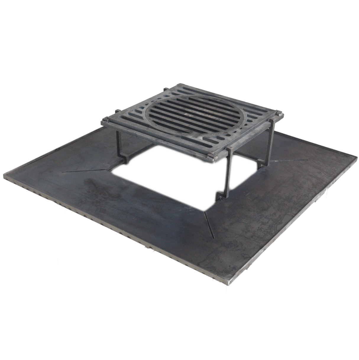 Firepit, plita gratar cu focar, plita incorporabila cu suport ceaun/disc, 75x75 cm+ grill - BUZ.RO