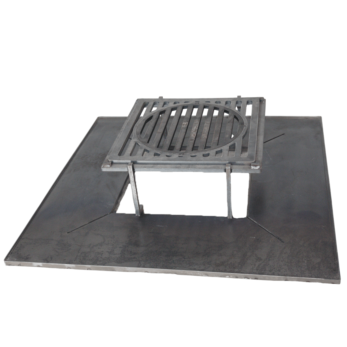 Firepit, plita gratar cu focar, plita incorporabila cu suport ceaun/disc, 75x75 cm+ grill - BUZ.RO