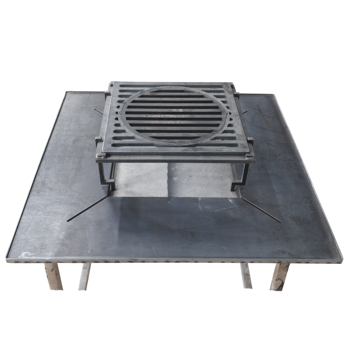 Firepit, plita gratar cu focar, plita incorporabila cu suport ceaun/disc, 75x75 cm+ grill - BUZ.RO