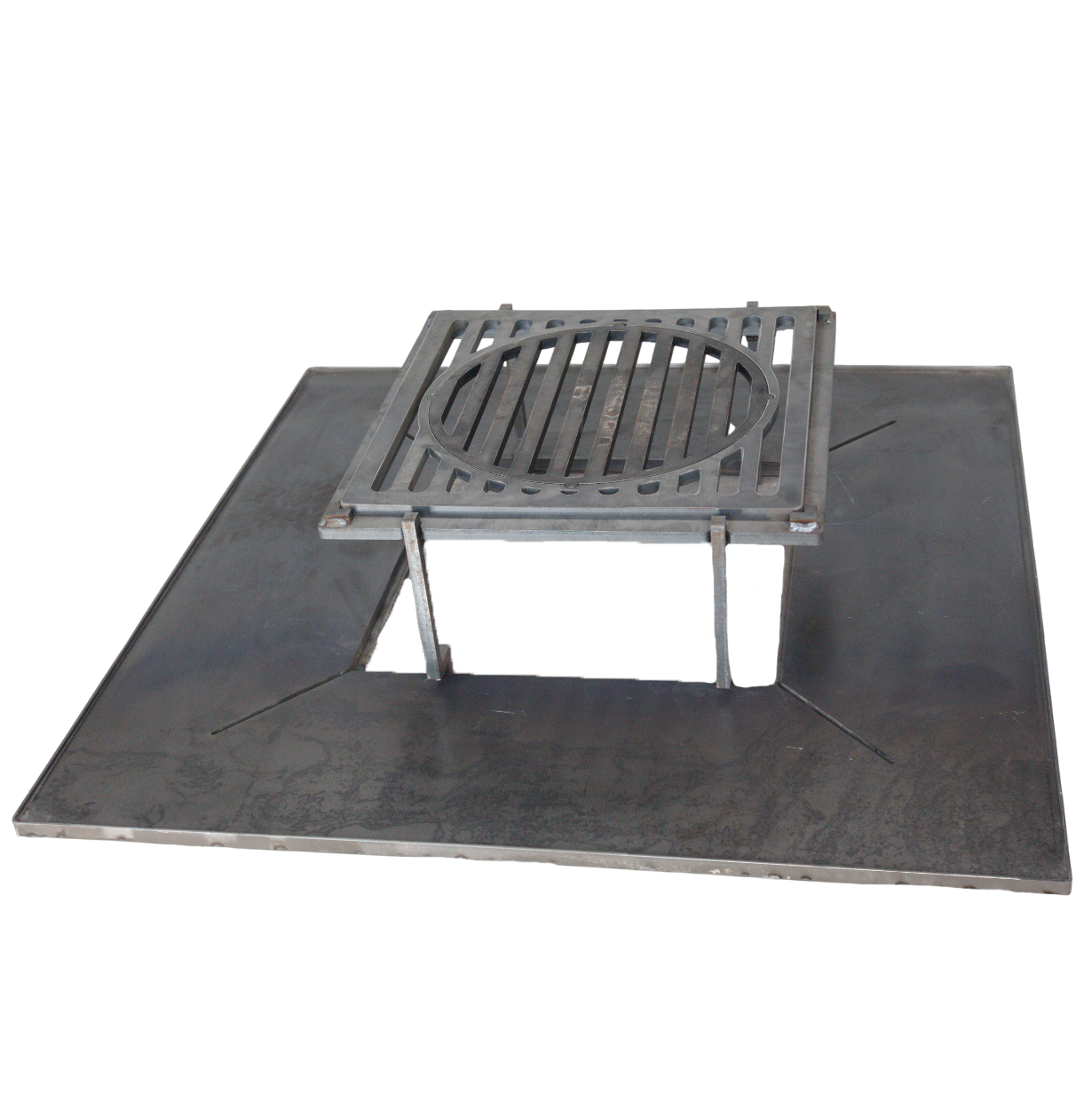 Firepit, plita gratar cu focar, plita incorporabila cu suport ceaun/disc, 75x75 cm+ grill