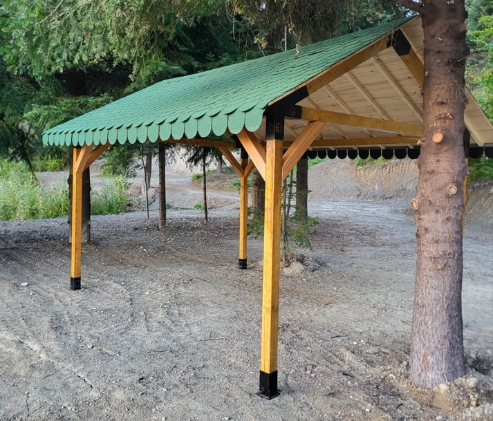 Foisor Pergola Garaj gradina cu kit metalic pergola inclus, 3x4 m, din lemn rindeluit esenta rasinoasa ,10 conectori, inaltime 2.3 metri