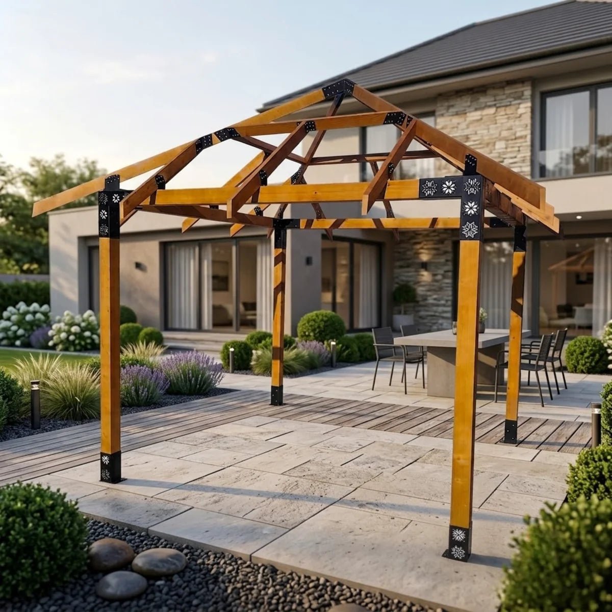 Foisor lemn Bucovina 3x3m - Premium| grinzi 12x12 | imbinari metalice - BUZ.RO