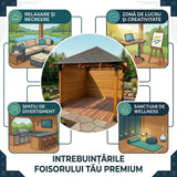 Foisor lemn Bucovina 3x3m - Premium| grinzi 12x12 | imbinari metalice - BUZ.RO