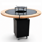 Gratar Rotund Gradina 127cm|diametru  Plita 95 cm| grosime 8/10 mm cu reglare tiraj si tavita cenusa blat de lemn