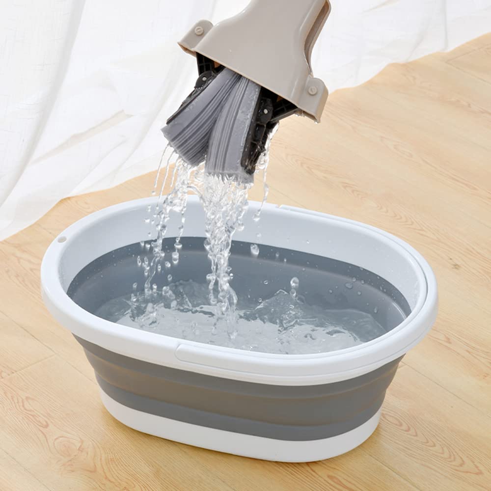 Galeata pliabila, portabila, din silicon si plastic 44x18.5x31.5 cm, alb/gri, 12 litri - BUZ.RO