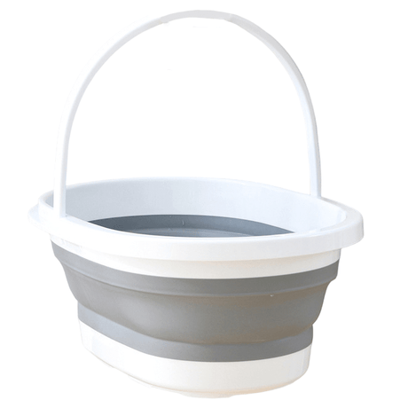 Galeata pliabila, portabila, din silicon si plastic 44x18.5x31.5 cm, alb/gri, 12 litri - BUZ.RO