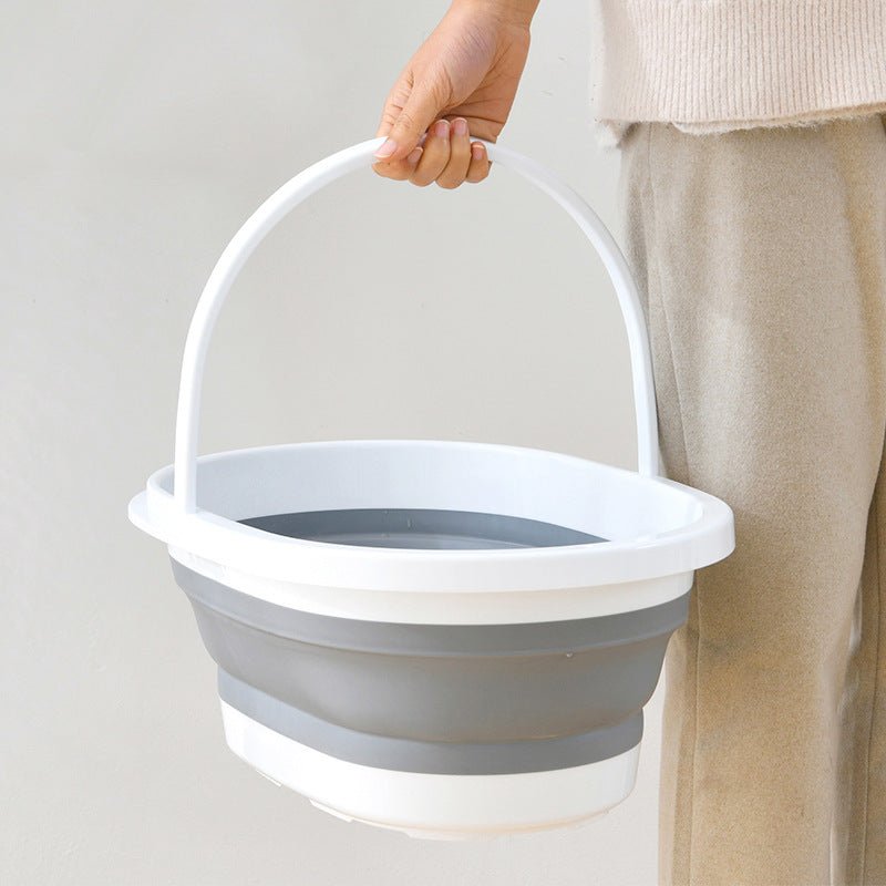 Galeata pliabila, portabila, din silicon si plastic 44x18.5x31.5 cm, alb/gri, 12 litri - BUZ.RO