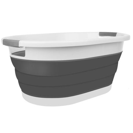 Galeata pliabila, portabila, din silicon si plastic 53.5x38x24 cm, alb/gri, 24 litri - BUZ.RO