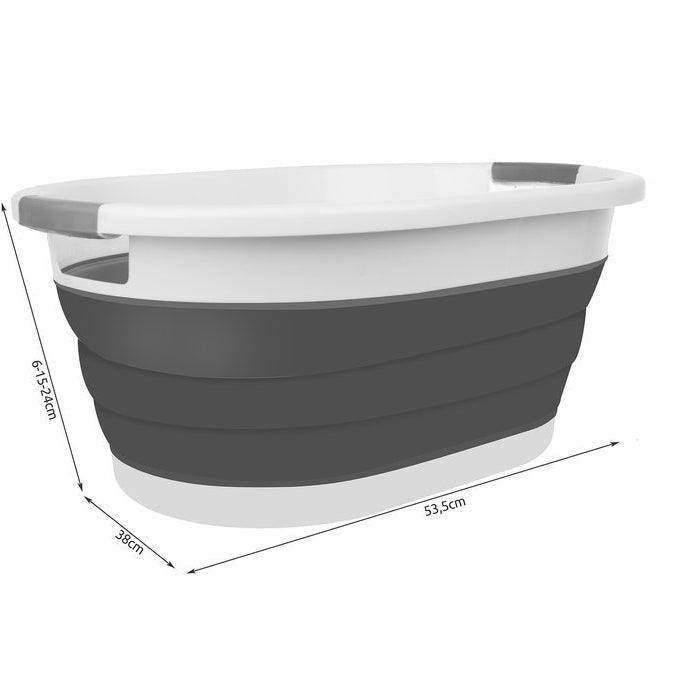 Galeata pliabila, portabila, din silicon si plastic 53.5x38x24 cm, alb/gri, 24 litri - BUZ.RO