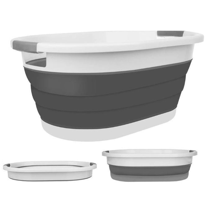Galeata pliabila, portabila, din silicon si plastic 53.5x38x24 cm, alb/gri, 24 litri