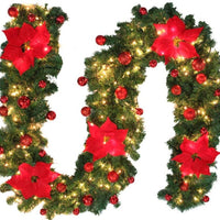 Ghirlandă Crăciun luminoasă cu LED, globuri rosii si craciunite – 2.7 m, decor elegant pentru interior si exterior, din brad artificial, culoare rosie