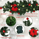 Ghirlandă Crăciun luminoasă cu LED, globuri rosii si craciunite – 2.7 m, decor elegant pentru interior si exterior, din brad artificial, culoare rosie - BUZ.RO