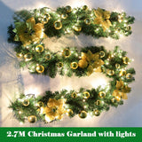 Ghirlanda din crengute de brad arfiticial, cu instalatie led, impodobita cu globuri, 2.7m, aurie - BUZ.RO