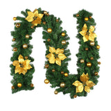 Ghirlanda din crengute de brad arfiticial, cu instalatie led, impodobita cu globuri, 2.7m, aurie - BUZ.RO