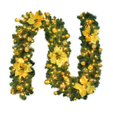 Ghirlanda din crengute de brad arfiticial, cu instalatie led, impodobita cu globuri, 2.7m, aurie