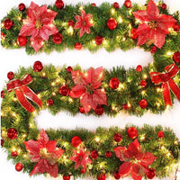 Ghirlanda luminoasa impodobita de craciun cu fundite si craciunite, din brad artificial, lungime 2.7 m, culoare rosie