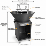 Gratar cu Plita Rotunda 62 cm, Fire Pit, Grill si Suport Ceaun, pe Roti - BUZ.RO