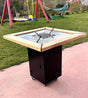 Gratar de gradina, 5 in 1 ,fire pit cu Plita 10 mm Otel ,Cu Blat din Lemn,Suport Ceaun/Disc ,Gratar de curte - BUZ.RO
