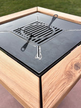 Gratar de gradina, 5 in 1 ,fire pit cu Plita 10 mm Otel ,Cu Blat din Lemn,Suport Ceaun/Disc ,Gratar de curte - BUZ.RO