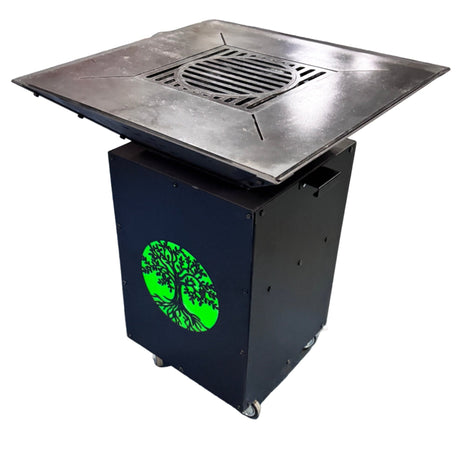 Gratar de gradina, 5 in 1 ,fire pit cu Plita 10 mm Otel , Suport Ceaun/Disc , Gratar de curte , Personalizabil , Copacul Vietii - BUZ.RO