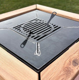 Gratar de gradina 5 in 1 | fire pit|Plita 10|8|6 mm|Blat din Lemn|Suport Ceaun/Disc blat Frasin - BUZ.RO