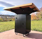 Gratar de gradina 5 in 1 | fire pit|Plita 10|8|6 mm|Blat din Lemn|Suport Ceaun/Disc blat Frasin - BUZ.RO