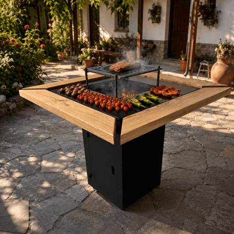 Gratar de gradina 75x75 cm fire pit cu Plita 6, 8 sau 10 mm Otel dur - BUZ.RO