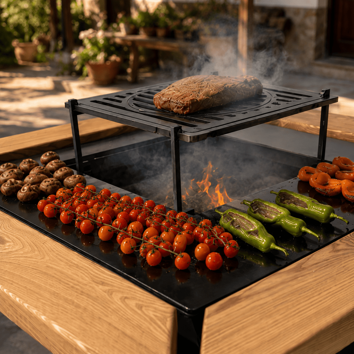 Gratar de gradina 75x75 cm fire pit cu Plita 6, 8 sau 10 mm Otel dur - BUZ.RO