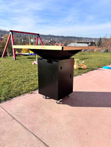 Gratar de gradina Demontabil, 5 in 1 ,fire pit cu Plita 10 mm Otel 72x 72 cm ,Cu Blat din Lemn,Suport Ceaun/Disc ,Gratar de curte - BUZ.RO